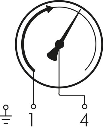 Schaltsymbol: Einfachkontakt Nr. 2: Der Kontakt öffnet bei Überschreiten des Sollwertes